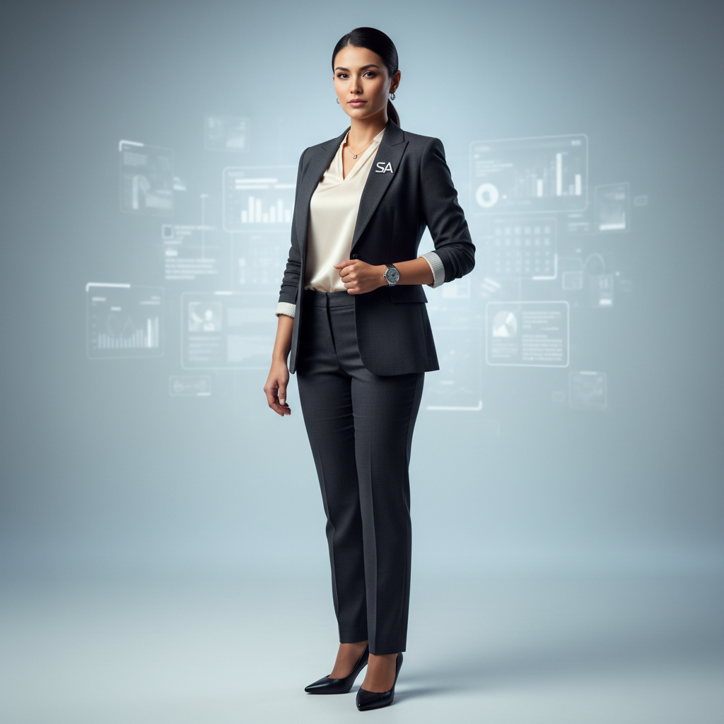 Professional woman in career success pose